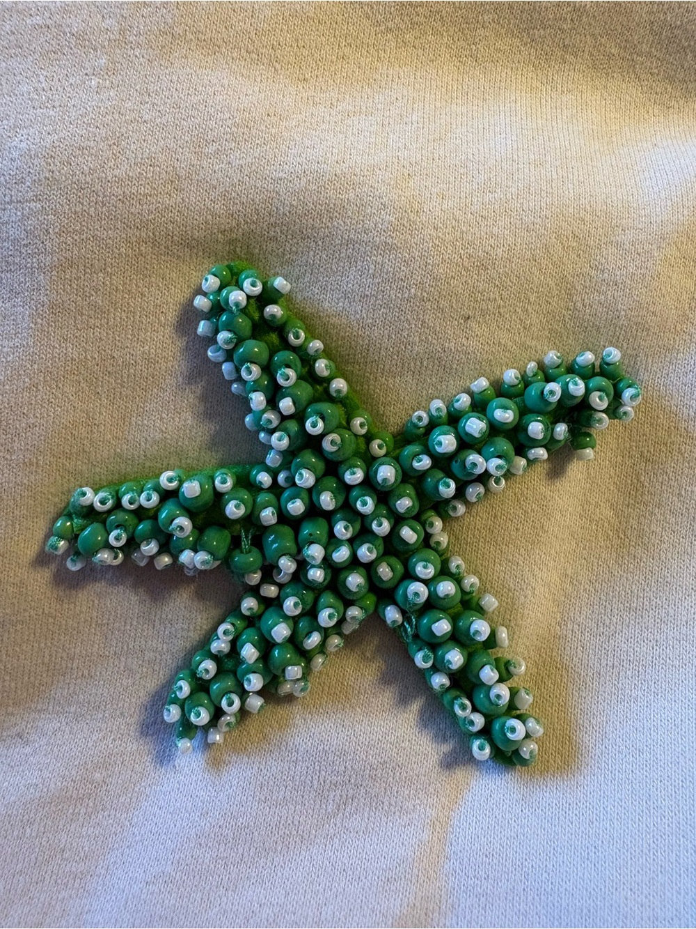QUEEN OF SPARKLES Cream Short Sleeve Terrycloth Multicolor Starfish Beaded Dress - Picture 4 of 5